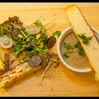 Smoke turkey frittata and mini mushroom soup