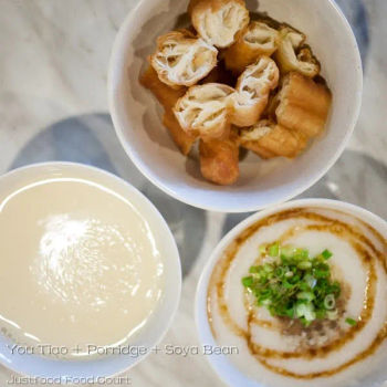 a set of porridge, soya milk, and Yoo Tiao