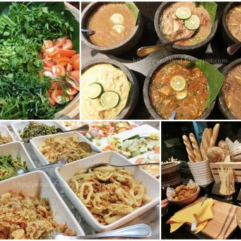 fresh ulam/raw vegetables that comes with a variety of sambal sauces, some appetizing salad & kerabu or even some comforting soups  (pumpkin or 'ayam berempah'/chicken with spices) & bread