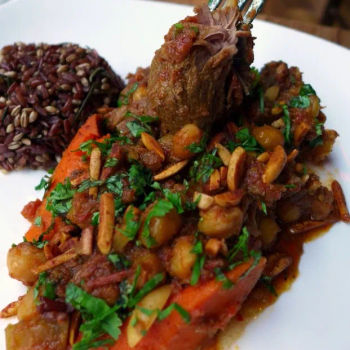 Moroccan Lamb Tagine with Apricots and Almonds 