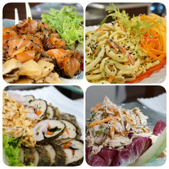 勘八(Yellow Tail)、鲔鱼 Maguro (Tuna), 章鱼Tako (Octopus)和鲜三文鱼 (Fresh Salmon)