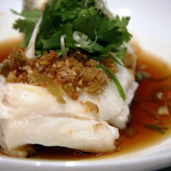 Steamed Cod Fish with Pickled Radish and Garlic
