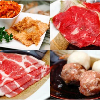 Beancurd skin with chicken floss, special beef slices, fresh pork slices and meat balls