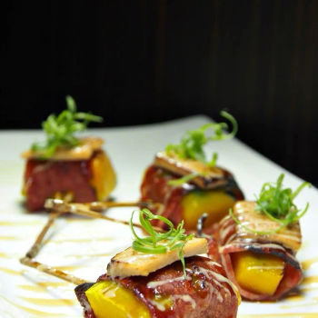 Grilled Pumpkin Ham Roll topped with Goose Liver