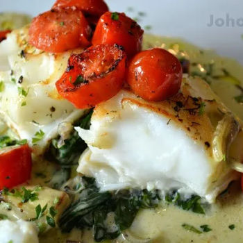 Grilled Cod Fish with Spinach