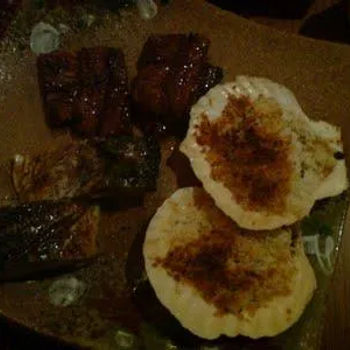 grilled mackerel, unagi and grilled scallops