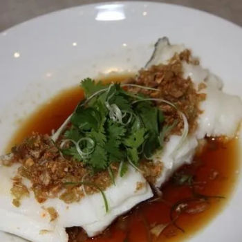 Steamed Cod Fish with Pickled Radish and Garlic
