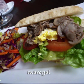 Mushroom & Eggs Ciabatta Sandwich With Vegetables