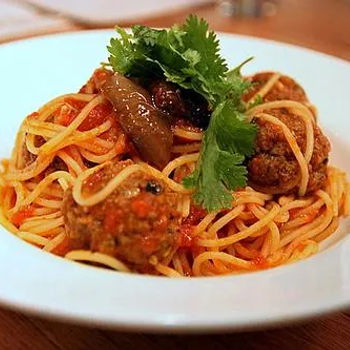 Moroccan Lamb Meatballs with Spaghetti