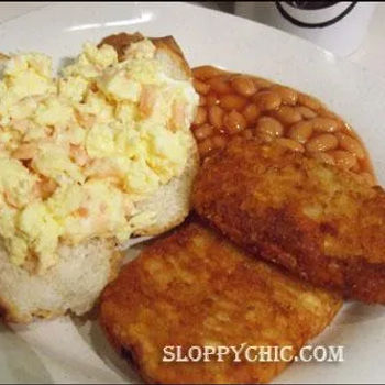 Salmon with Baked Beans and Hash Brown