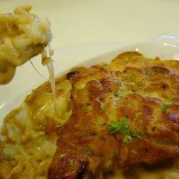 Cheese Baked Rice with Chicken Chop