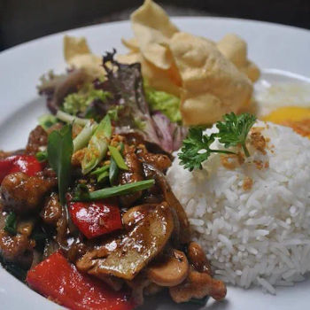 Stir Fried Beef or Chicken served with Rice