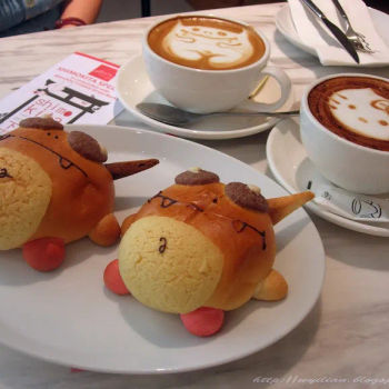 Two Shimokita sets. Futoi bun with cappuccino/latte.