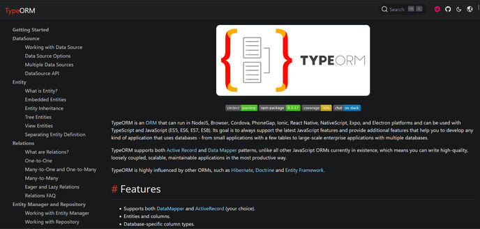 screenshot of typeorm