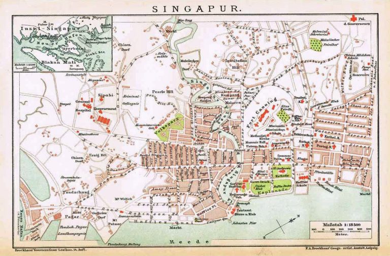 Art with a Purpose-Singapur-Cityplan-Brockhaus-1895 lThe-Past-Perfect-Collection l Singapore