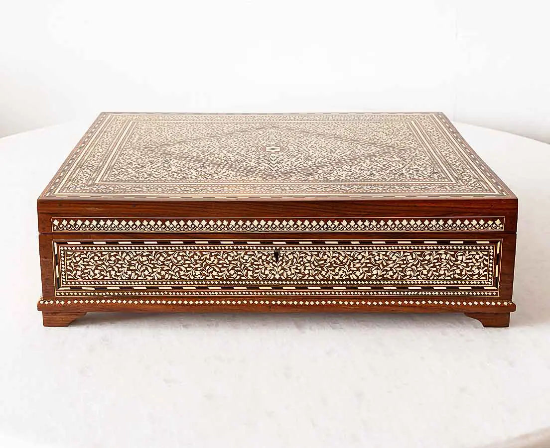 Antique British Colonial Box with Inlay - The Past Perfect Collection