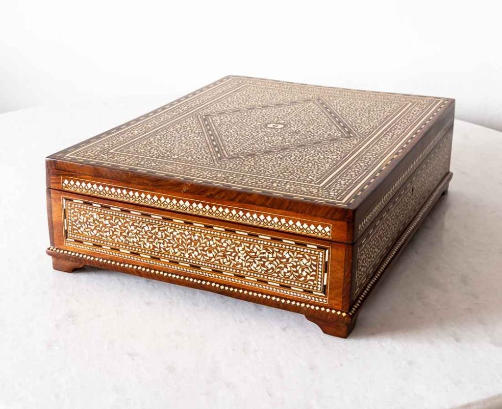 Antique British Colonial Box with Inlay - The Past Perfect Collection