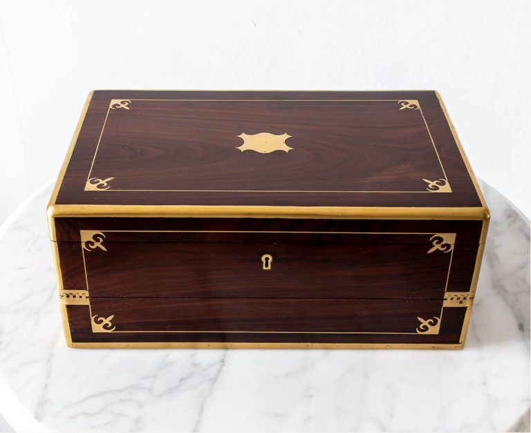 Antique British Colonial Rosewood Triple Opening Writing Box l The Past Perfect Collection l Singapore