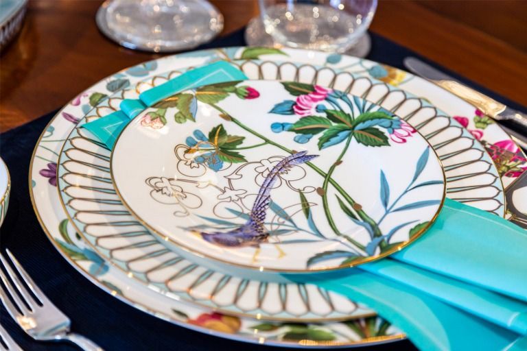 How to decorate an Antique Dining Table - Rosabagh Dinnerware s - The Past Perfect Collection- Singapore