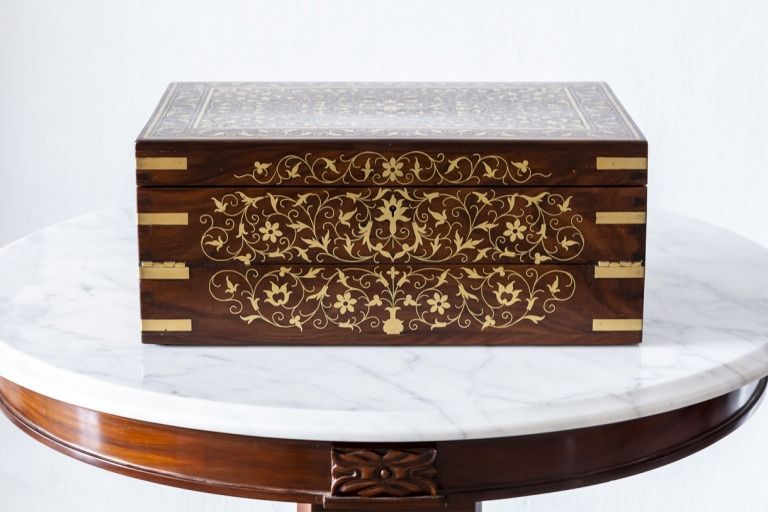Inlay Furniture Colonial Era India - Brass Inlay on Wood - The Past Perfect Collection - Singapore