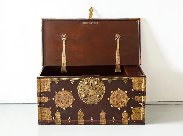 Small Late 19th Century Chinese Camphor Chest with Precious Objects