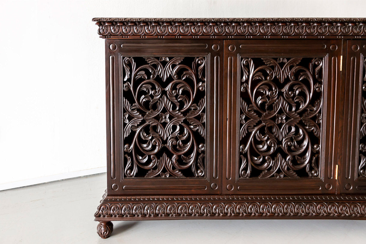 Floral Carving on Antique Furniture - Rosewood Sideboard - The Past Perfect Collection - Singapore