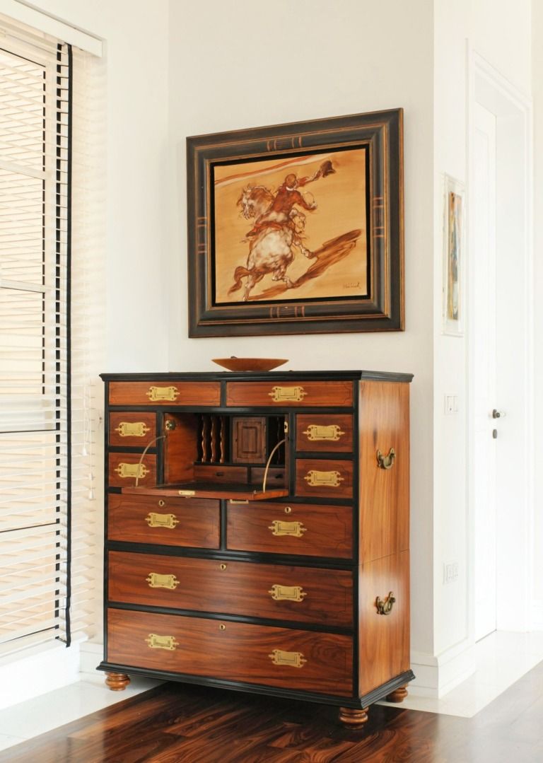 Camphor Secretaire Chest of Drawers gracing an elegant hallway. The Past Perfect Collection - Singapore