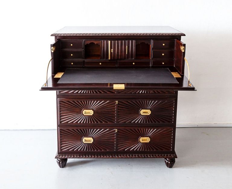 Antique Chest of Drawers - British Colonial Rosewood Secretaire Chest of Drawers - The Past Perfect Collection - Singapore