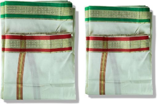 Picture of POOJA DHOTI SILK WHITE UNSTICHED