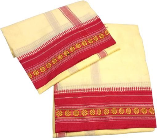 Picture of POOJA DHOTI SILK CREAM UNSTICHED