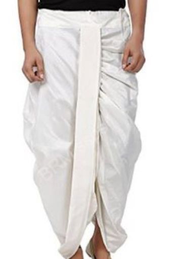 Picture of POOJA DHOTI COTTON WHITE STICHED