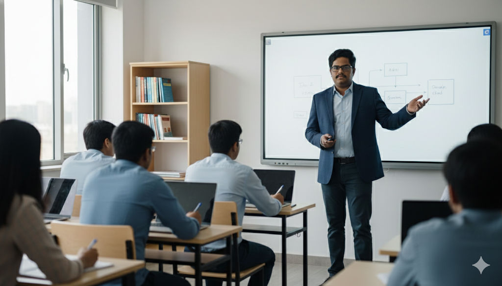 Expert trainer teaching software concepts at Vika Technologies Trichy