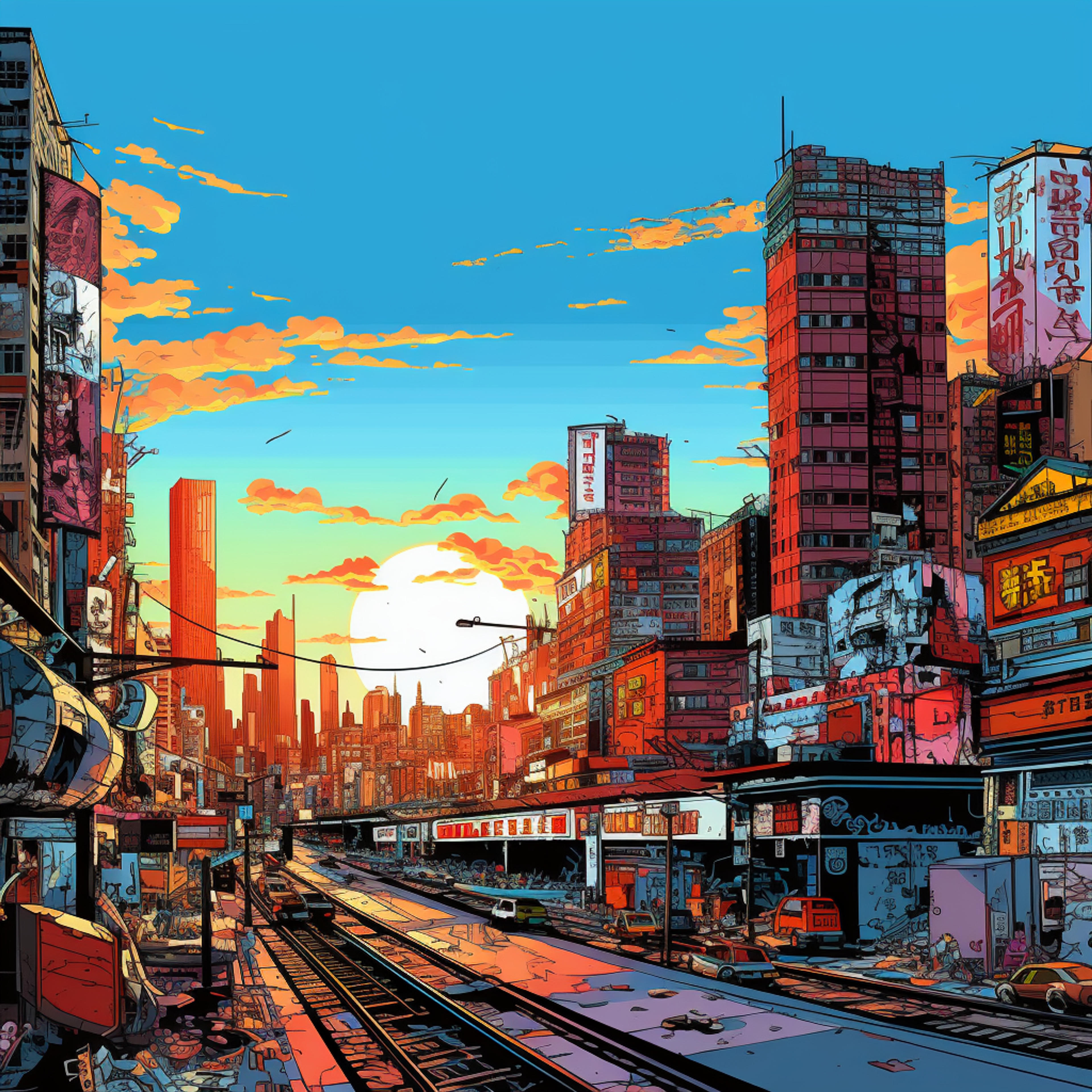 Freeflo - Cityscape Illustration with Bold Lines and Dynamic Colors