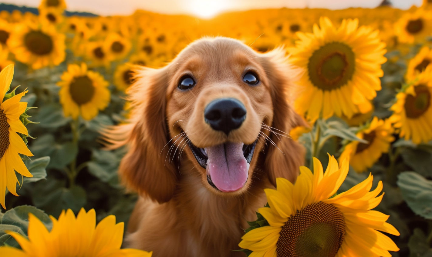 Golden Retriever Puppy's Joyful Exploration of Sunflower Field | Free ...