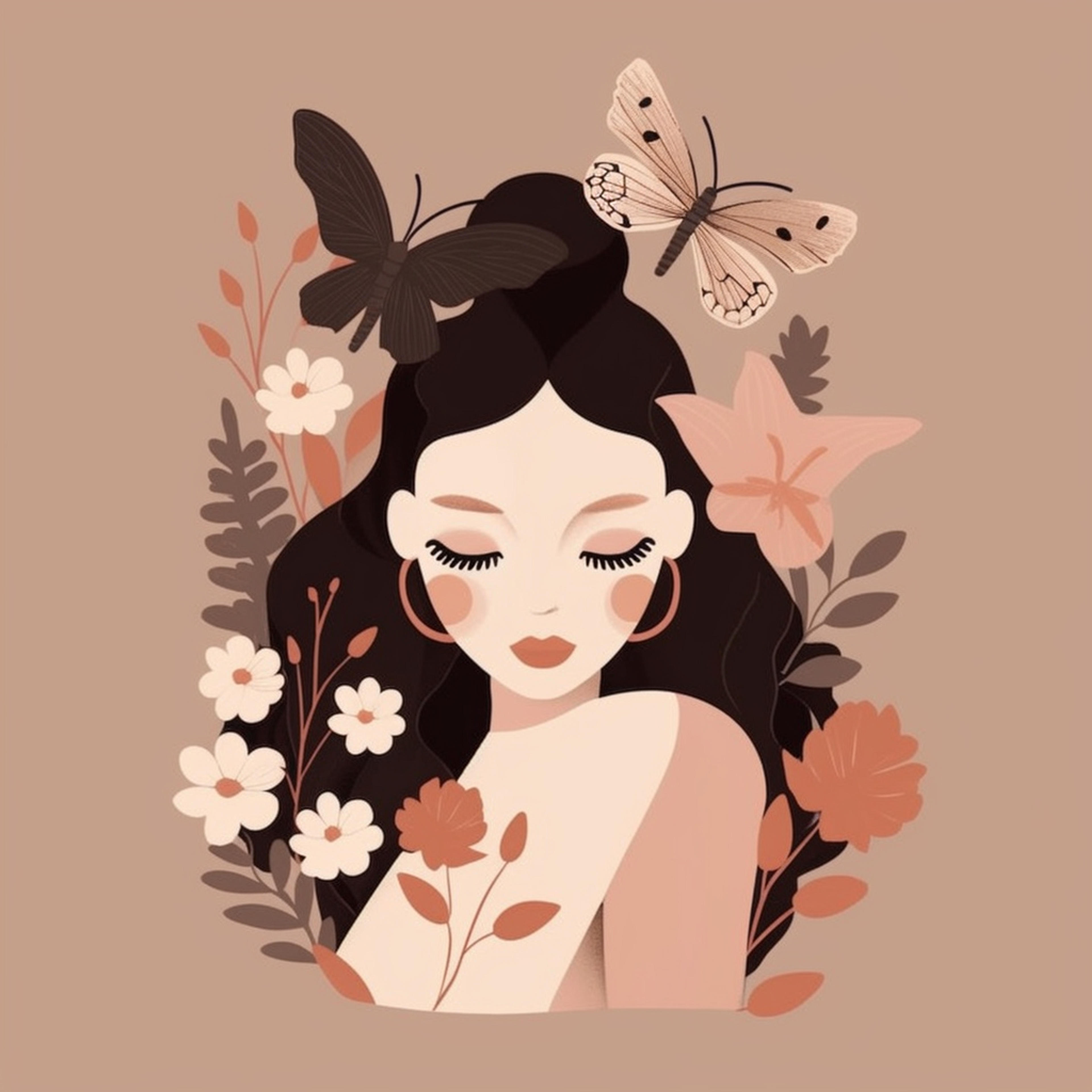 Darkly Romantic Illustration of a Woman Holding Insect Flowers