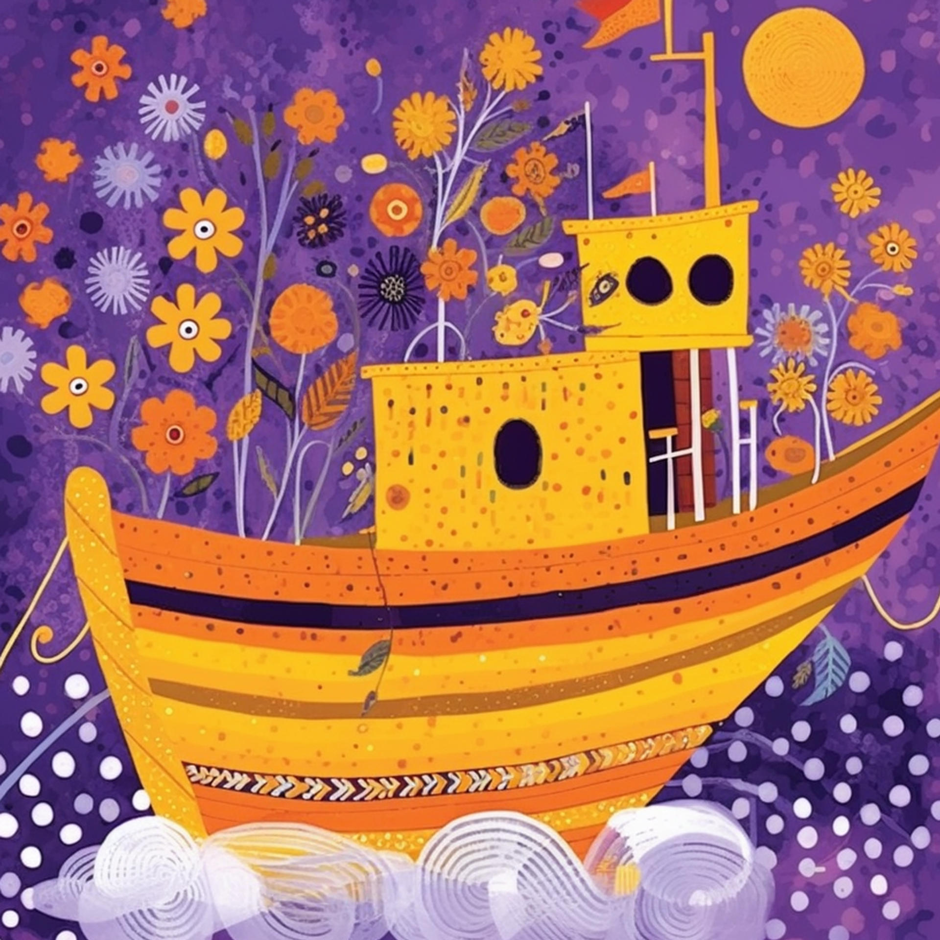 Boat in the Style of Bold Colors and Patterns AI Prompt - Prompt Combo