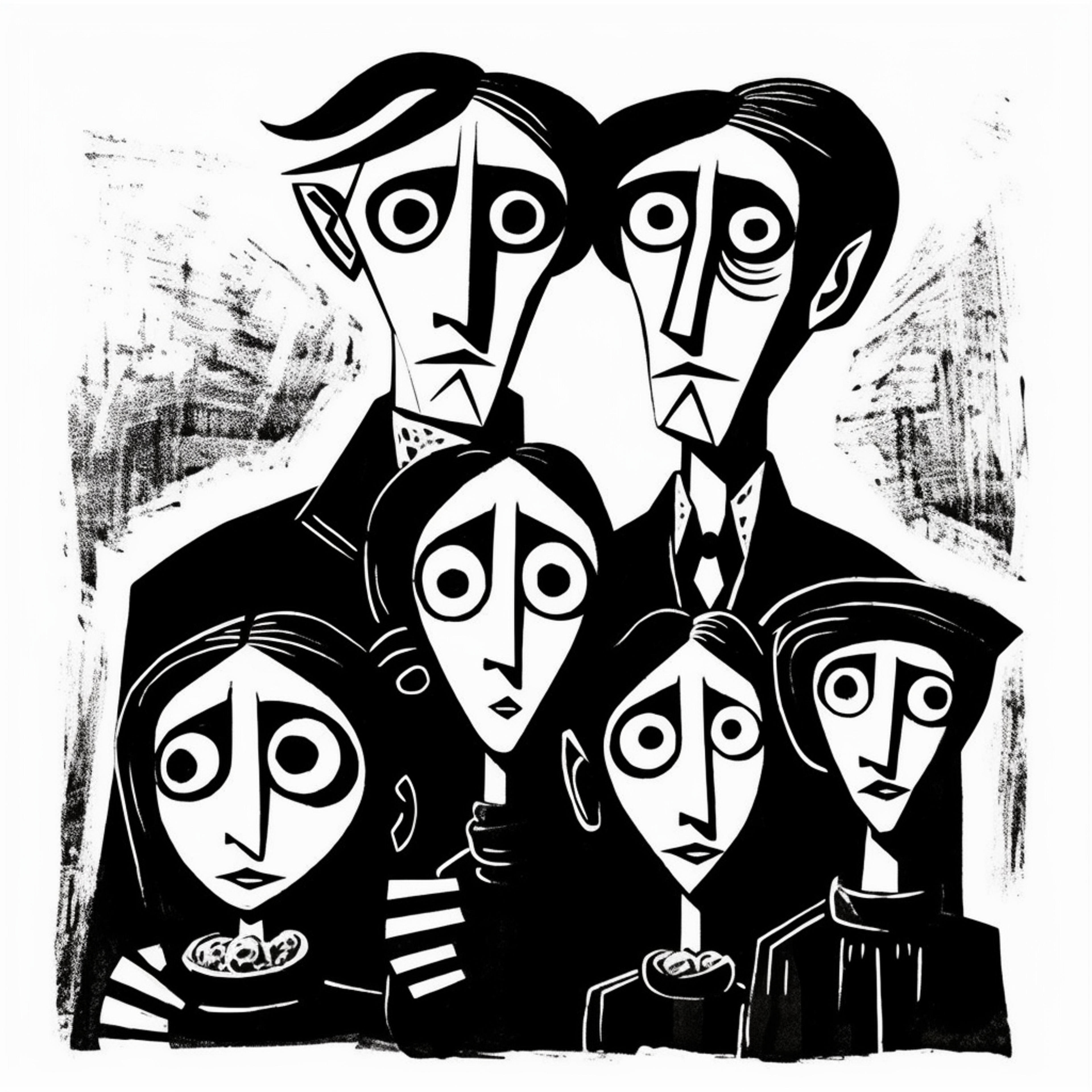 family black and white cartoon