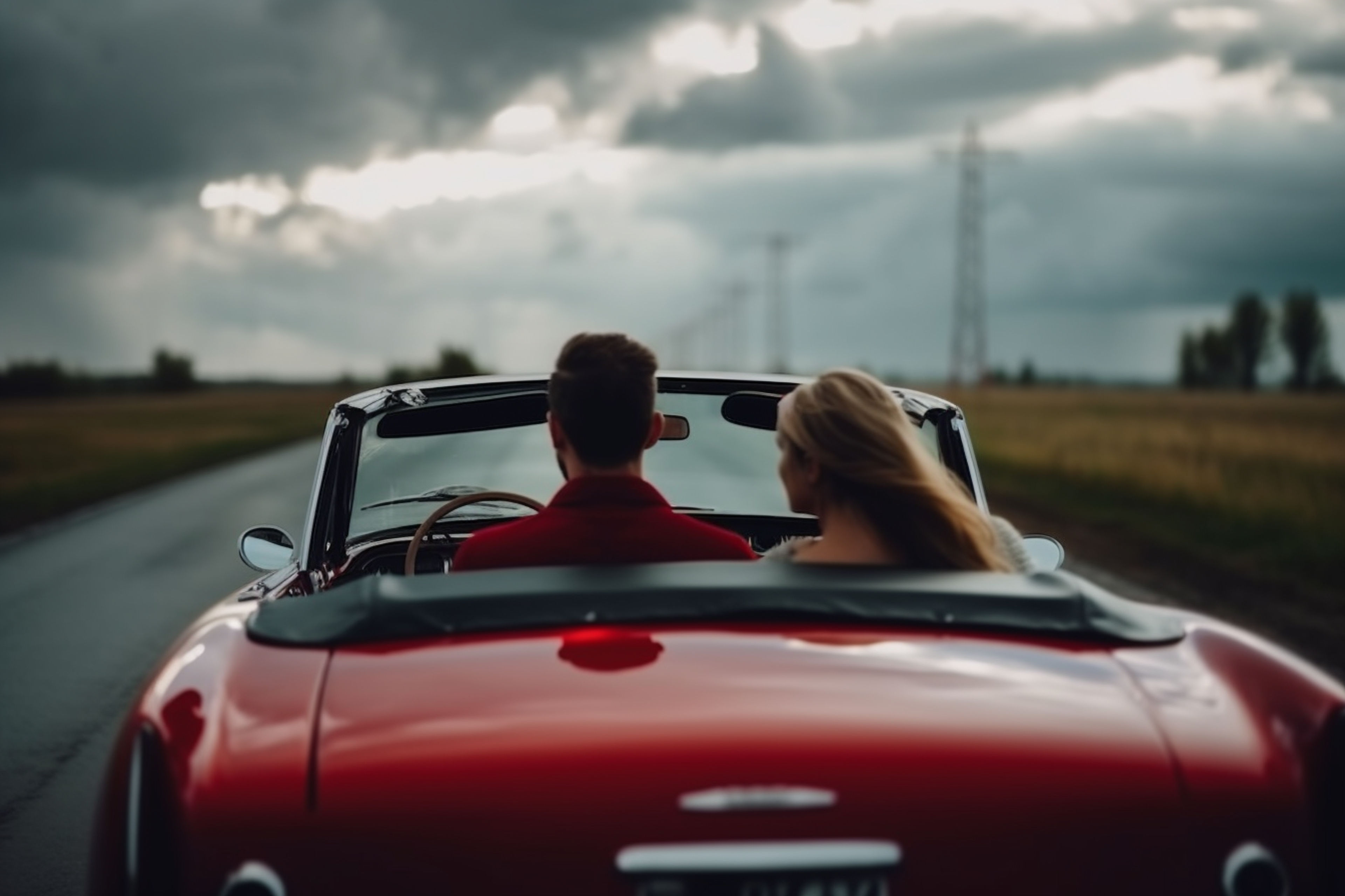 Couple in Red Convertible Retro Sports Car | Free AI Art Prompts