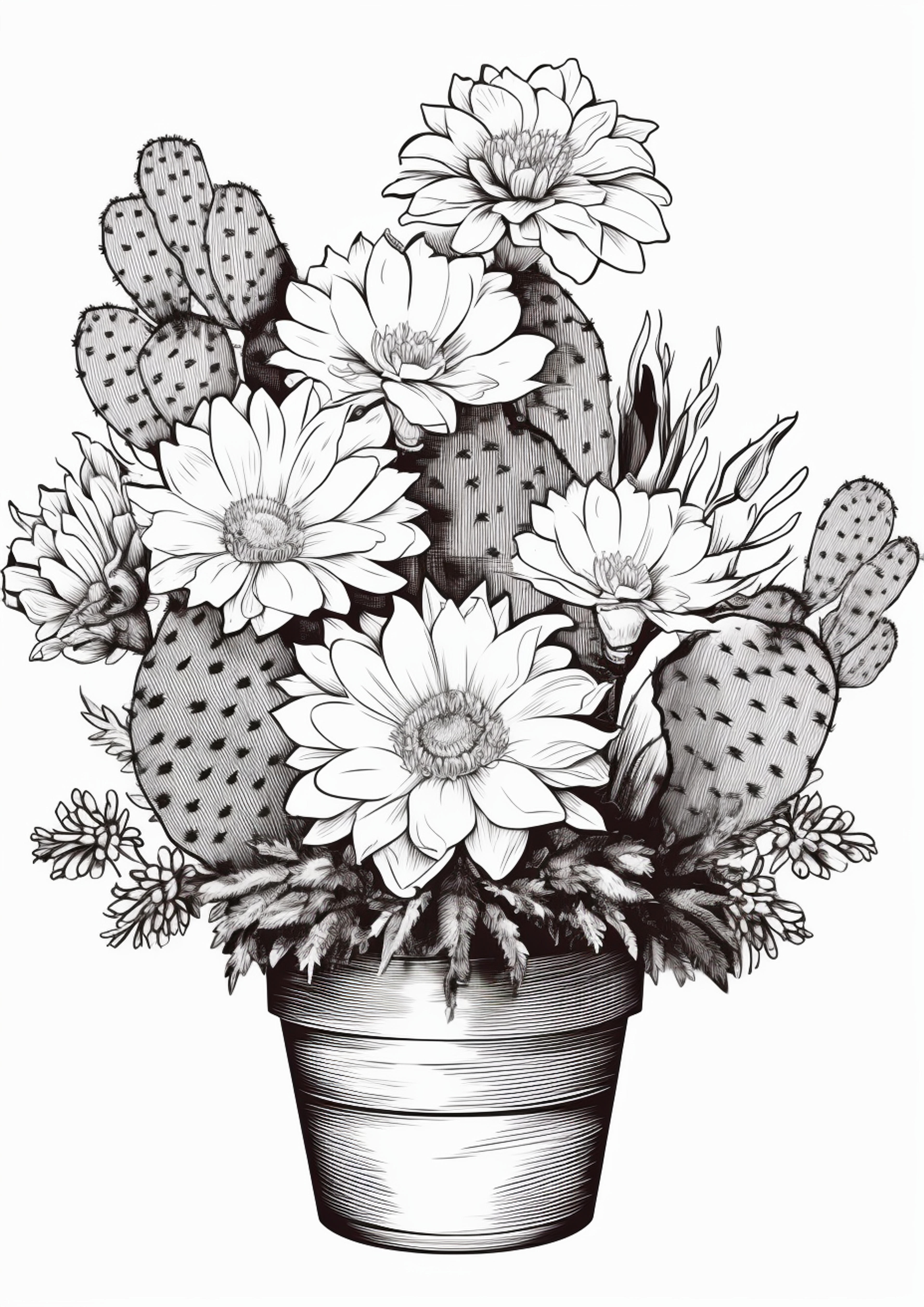 Potted Cactus PNG Images, Drawing Plant, Hand Painted Flowers