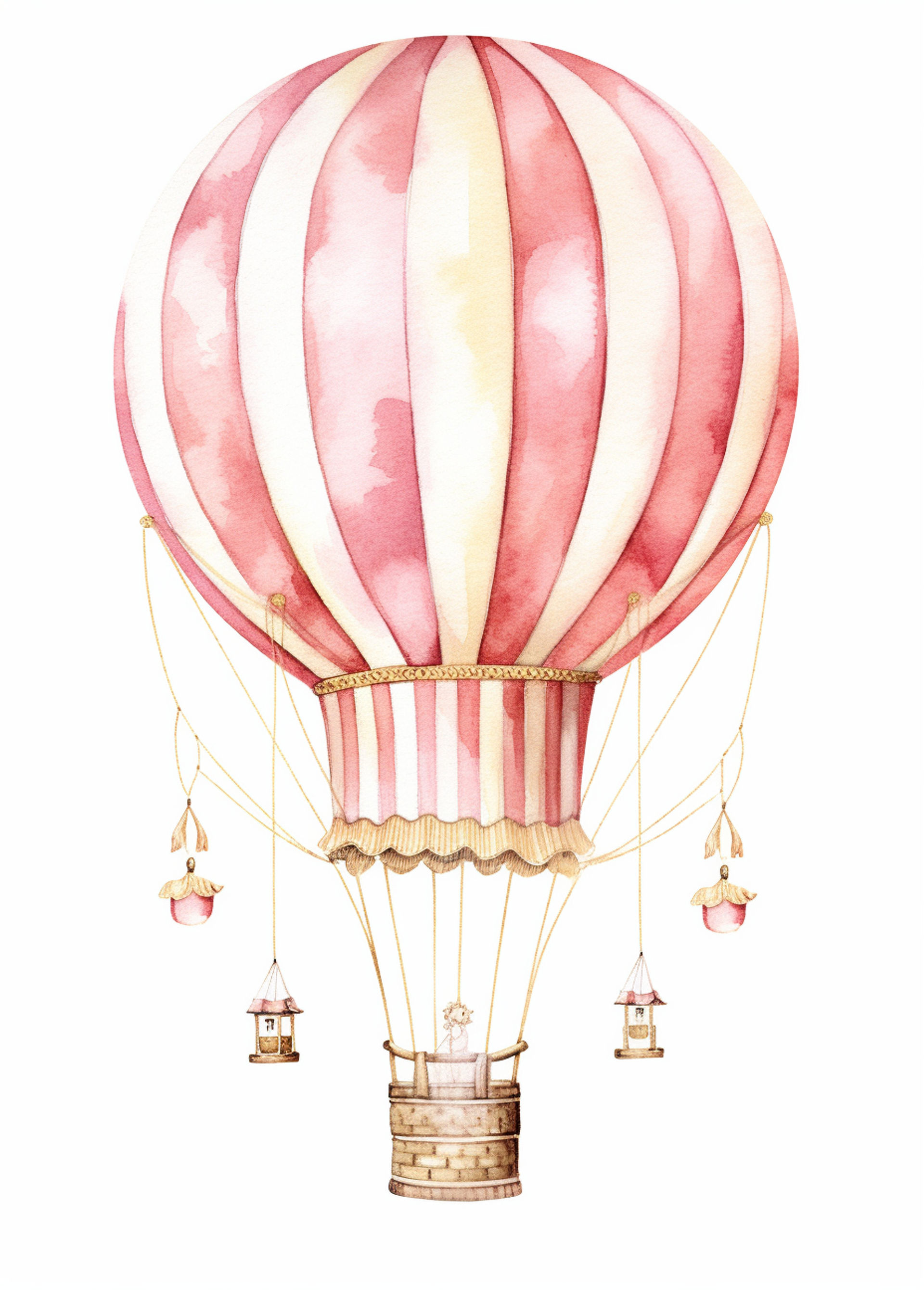 Pink Gold Turquoise Watercolour Hot Air Balloon Print Boho -  Portugal