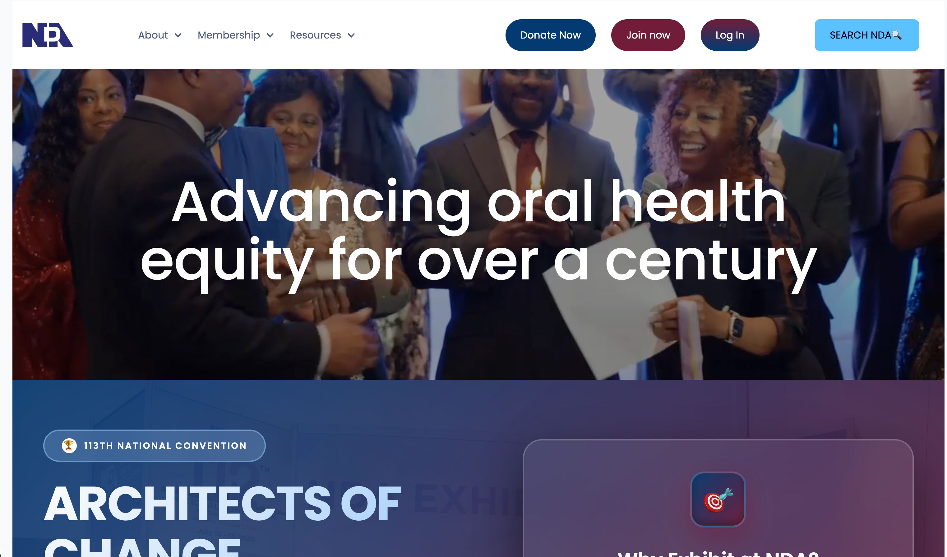 National Dental Association member platform screenshot showing the US map directory and presidential plan tracker