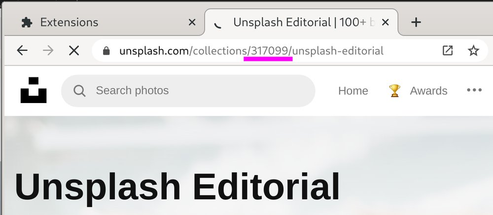 Highlighted collection ID in Unsplash URL