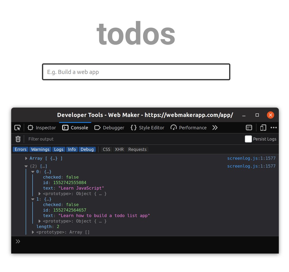 Console showing array of todo objects