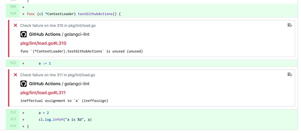 golangci-lint inline displays issues on pull requests