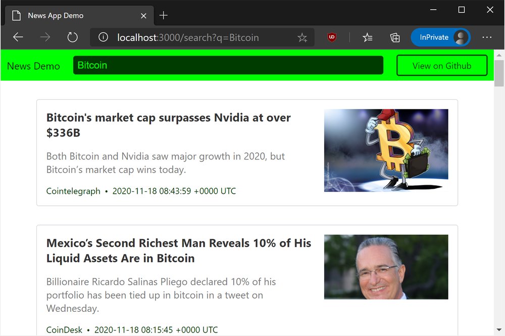 Browser showing news listings