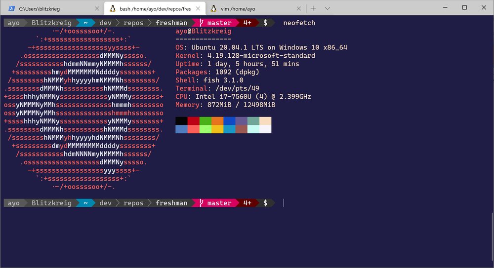 Windows terminal showing powerline on bash and Neofetch