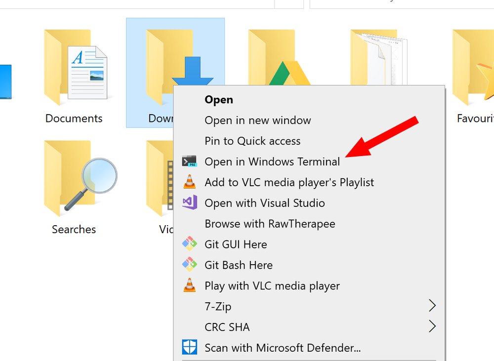 File explorer showing Launch in Windows Terminal option