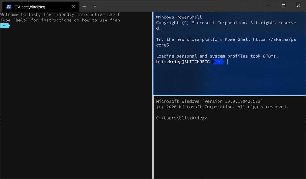 Windows terminal showing split panes