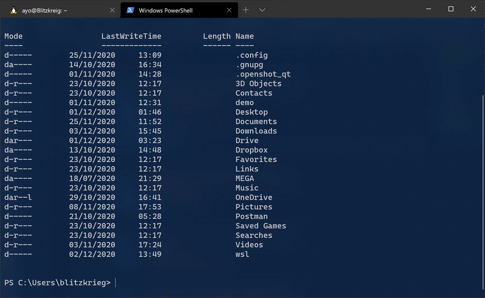 Windows Terminal showing Campbell Powershell colour scheme