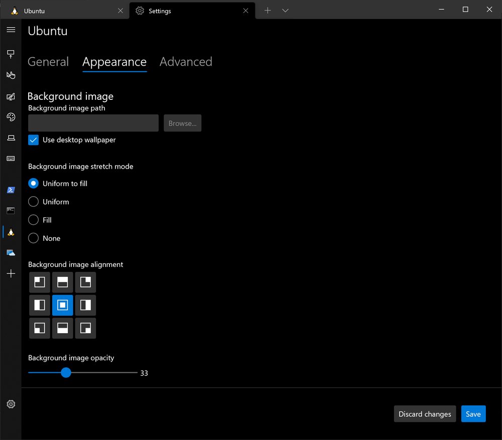 Windows Terminal background settings